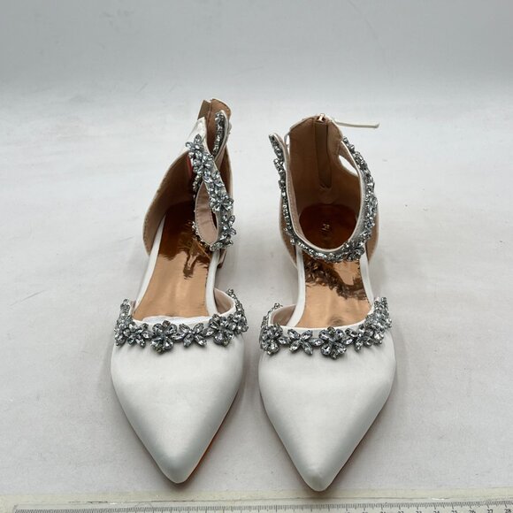 XYD White Pointed Toe D'Orsay Wedding Sparkly Rhinestones Ankle Strap Sandals - Picture 3 of 8